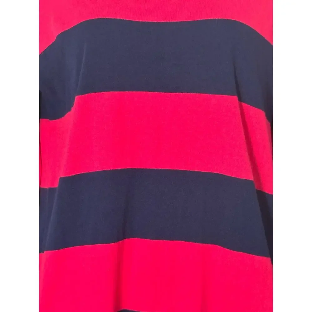 NWOT J.Crew Teddie Cotton Navy and Pink‎ Striped Sweater Size L